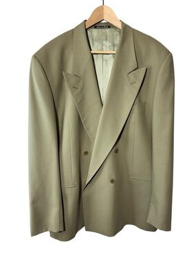 Vintage Valentino Uomo Green Wool Double Breasted Blazer Size 44L Made in Italy